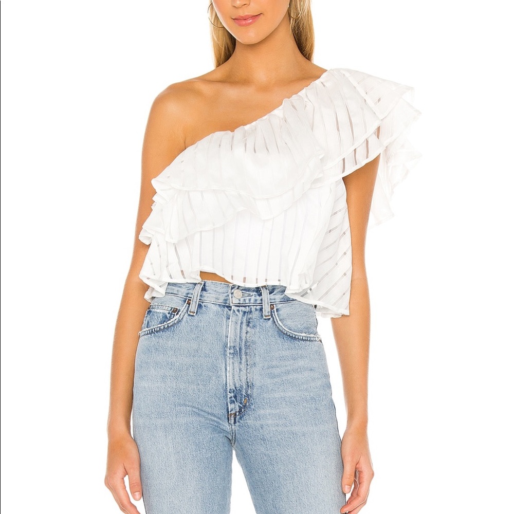 One Shouldered Cropped Ruffle Top